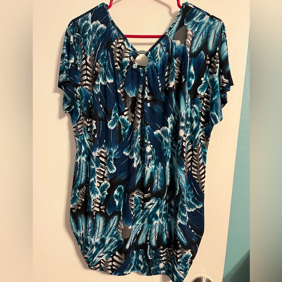PerSeption Women Tunic Top in teal feather Pattern - Picture 4 of 4